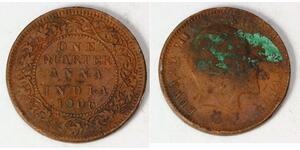 1/4 Anna Raj britannique (1858-1947) Cuivre 
