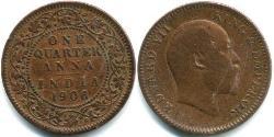 1/4 Anna Raj Britannico (1858-1947) Rame 
