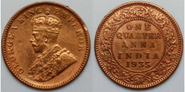 1/4 Anna Raj britannique (1858-1947)  George V (1865-1936)