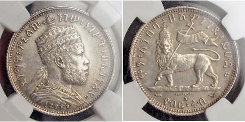 1/4 Birr Éthiopie Argent Menelik II of Ethiopia ( 1844 -1913)