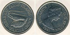1/4 Crown Turks and Caicos Islands Copper/Nickel Elizabeth II (1926-2022)