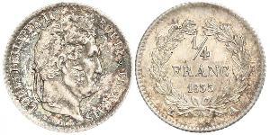 1/4 Franc Monarchia di Luglio (1830-1848) Argento Luigi Filippo di Francia (1773 -1850)