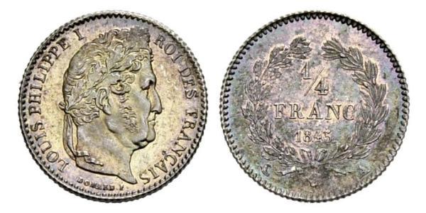 1/4 Franc Monarchia di Luglio (1830-1848) Argento Luigi Filippo di Francia (1773 -1850)