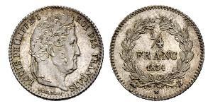 1/4 Franc July Monarchy (1830-1848) Silver Louis Philippe I of France (1773 -1850)