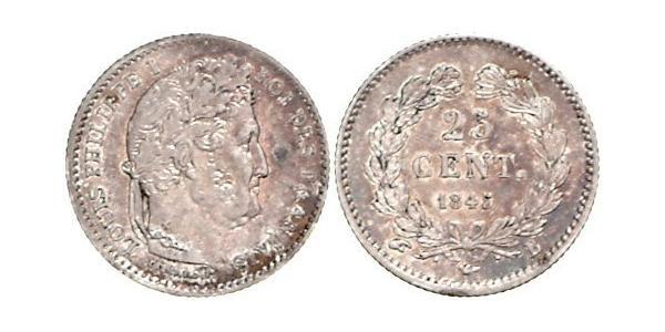 1/4 Franc July Monarchy (1830-1848) Silver Louis Philippe I of France (1773 -1850)