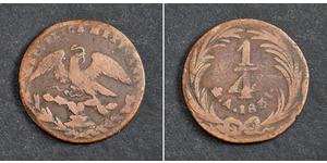 1/4 Real Second Federal Republic of Mexico (1846 - 1863) 銅 