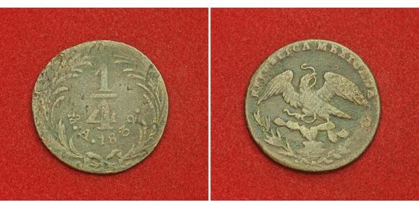 1/4 Real Second Federal Republic of Mexico (1846 - 1863) 銅 