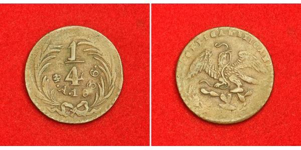 1/4 Real Second Federal Republic of Mexico (1846 - 1863) 銅 