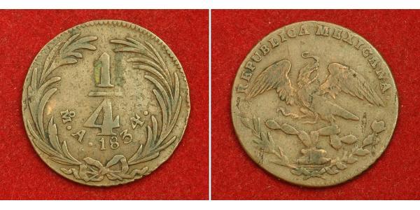 1/4 Real Second Federal Republic of Mexico (1846 - 1863) 銅 