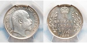 1/4 Rupee Raj britannique (1858-1947) Argent Édouard VII (1841-1910)