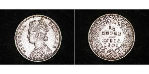 1/4 Rupee Raj Britannico (1858-1947) Argento Vittoria (1819 - 1901)