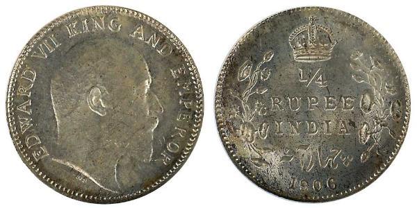 1/4 Rupee Raj Britannico (1858-1947) Argento Edoardo VII (1841-1910)