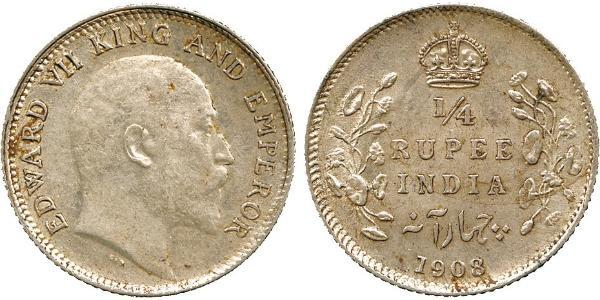 1/4 Rupee Raj Britannico (1858-1947) Argento Edoardo VII (1841-1910)
