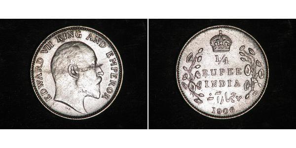 1/4 Rupee Raj Britannico (1858-1947) Argento Edoardo VII (1841-1910)
