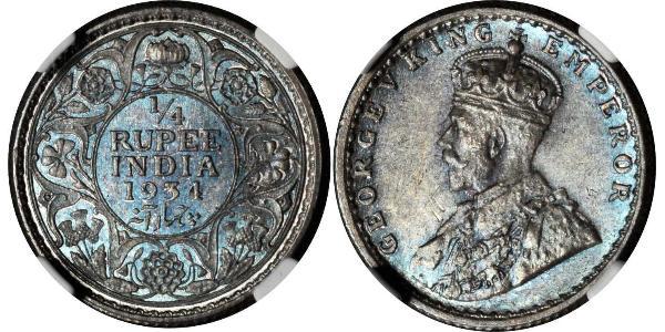 1/4 Rupee Raj Britannico (1858-1947) Argento Giorgio V (1865-1936)