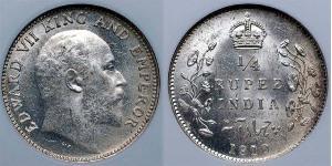 1/4 Rupee Raj Británico (1858-1947) Plata Eduardo VII (1841-1910)