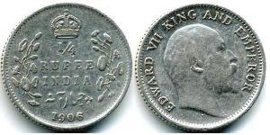 1/4 Rupee Raj Británico (1858-1947) Plata Eduardo VII (1841-1910)