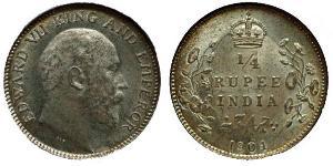 1/4 Rupee Raj Británico (1858-1947) Plata Eduardo VII (1841-1910)