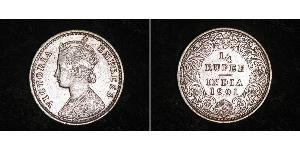 1/4 Rupee Raj Británico (1858-1947) Plata Victoria (1819 - 1901)