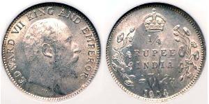 1/4 Rupee British Raj (1858-1947) Silver Edward VII (1841-1910)
