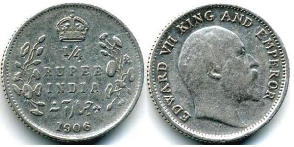 1/4 Rupee British Raj (1858-1947) Silver Edward VII (1841-1910)