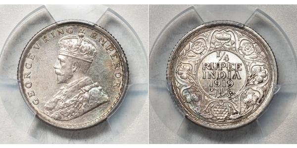 1/4 Rupee British Raj (1858-1947) Silver George V of the United Kingdom (1865-1936)