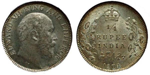1/4 Rupee British Raj (1858-1947) Silver Edward VII (1841-1910)