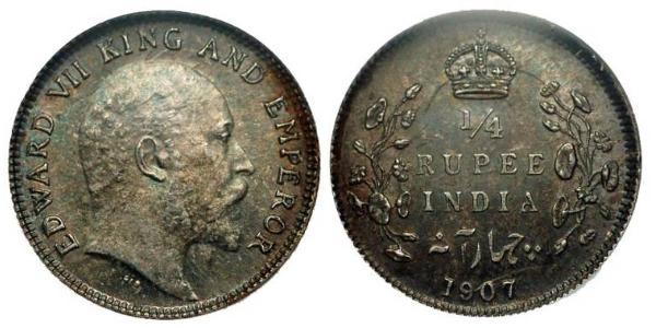 1/4 Rupee British Raj (1858-1947) Silver Edward VII (1841-1910)