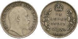 1/4 Rupee 英属印度 (1858 - 1947) 銀 爱德华七世 (1841-1910)