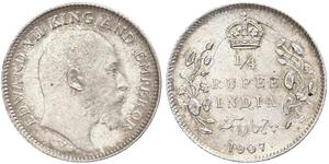 1/4 Rupee 英属印度 (1858 - 1947) 銀 爱德华七世 (1841-1910)