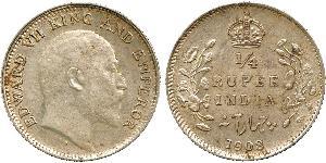 1/4 Rupee 英属印度 (1858 - 1947) 銀 爱德华七世 (1841-1910)