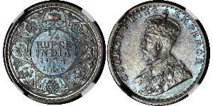 1/4 Rupee 英属印度 (1858 - 1947) 銀 乔治五世  (1865-1936)