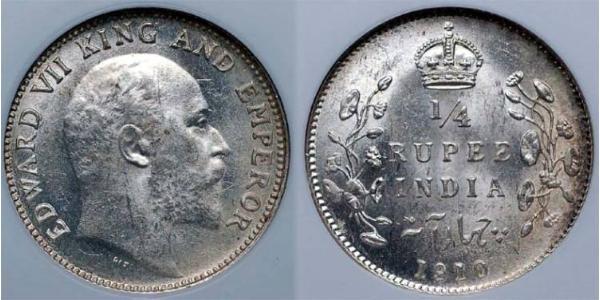 1/4 Rupee 英属印度 (1858 - 1947) 銀 爱德华七世 (1841-1910)