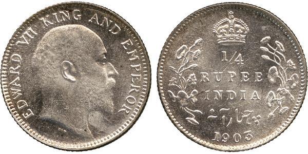 1/4 Rupee 英属印度 (1858 - 1947) 銀 爱德华七世 (1841-1910)
