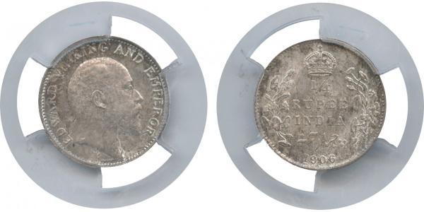 1/4 Rupee 英属印度 (1858 - 1947) 銀 爱德华七世 (1841-1910)