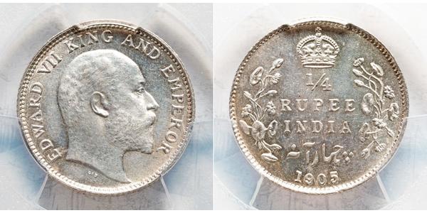 1/4 Rupee 英属印度 (1858 - 1947) 銀 爱德华七世 (1841-1910)