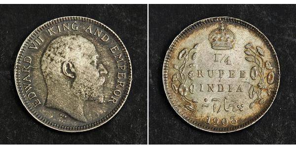 1/4 Rupee 英属印度 (1858 - 1947) 銀 爱德华七世 (1841-1910)