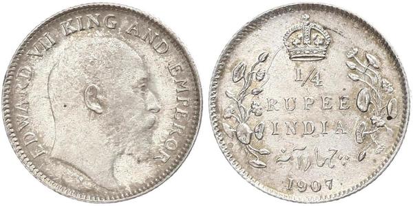 1/4 Rupee 英属印度 (1858 - 1947) 銀 爱德华七世 (1841-1910)