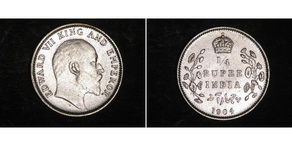 1/4 Rupee 英属印度 (1858 - 1947) 銀 爱德华七世 (1841-1910)