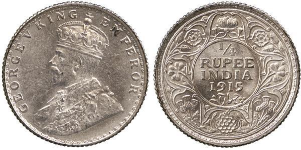 1/4 Rupee 英属印度 (1858 - 1947) 銀 乔治五世  (1865-1936)