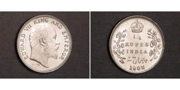 1/4 Rupee 英属印度 (1858 - 1947) 銀 爱德华七世 (1841-1910)