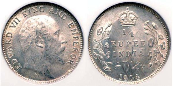 1/4 Rupee 英属印度 (1858 - 1947) 銀 爱德华七世 (1841-1910)