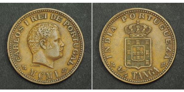 1/4 Tanga Portuguese India (1510-1961) Copper Carlos I of Portugal (1863-1908)