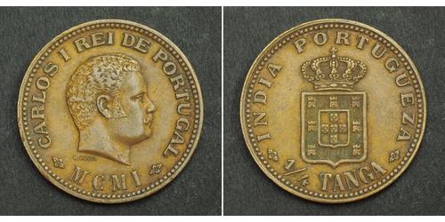 1/4 Tanga Inde portugaise (1510-1961) Cuivre Charles I de Portugal (1863-1908)