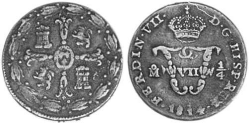 1/4 Tlaco Virreinato de Nueva España (1519 - 1821) Cobre Fernando VII de España (1784-1833)