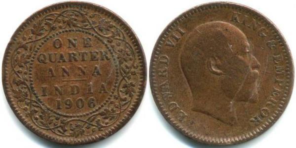 1/4 Анна Британська Індія (1858-1947) Мідь 
