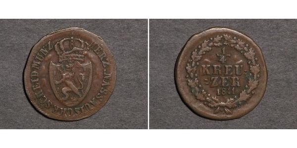 1/4 Крейцер Федеральні землі Німеччини / Герцогство Нассау (1806 - 1866) Мідь 