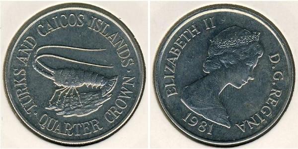 1/4 Крона(англійська) Теркс і Кайкос Нікель/Мідь Єлизавета II (1926-2022)