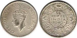 1/4 Рупія Британська Індія (1858-1947) Срібло Георг VI (1895-1952)