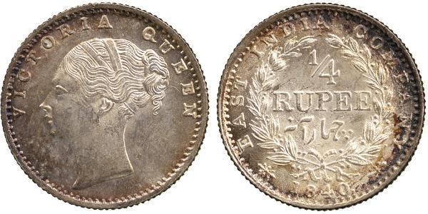 1/4 Рупія Британська Індія (1858-1947) Срібло Вікторія (1819 - 1901)